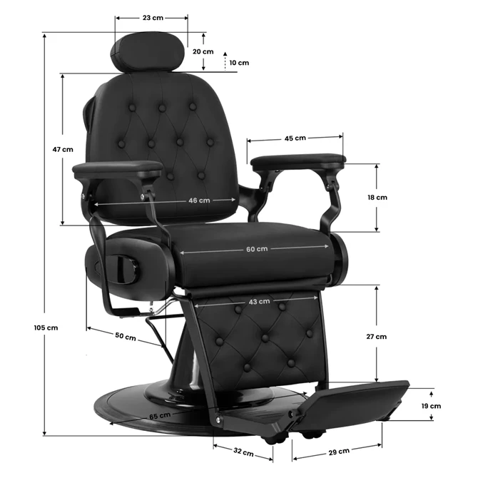 Brijačka stolica Francesco s crnom bazom, crna