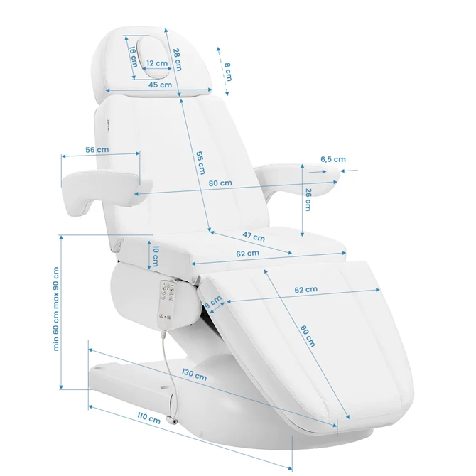 Kozmetička stolica Azzurro Lux 3m s grijanjem, bijela
