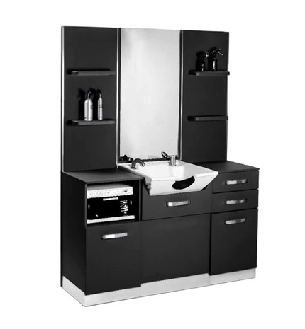 Frizerska konzola s bijelim umivaonikom B085, crna