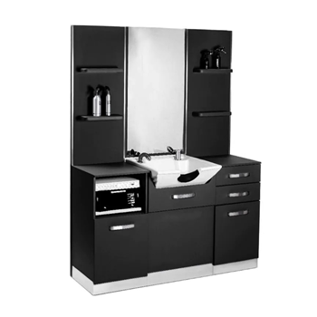 Frizerska konzola s bijelim umivaonikom B085, crna