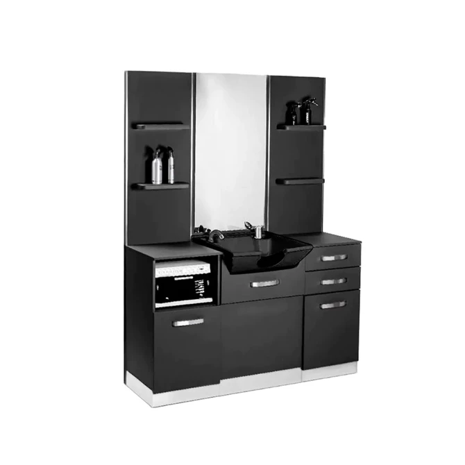 Frizerska konzola s crnim umivaonikom B085, crna